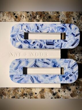 Nat + Noor Hair Clips Modern Barrettes Thick Hair Ocean Blue & White Swirl NWOT